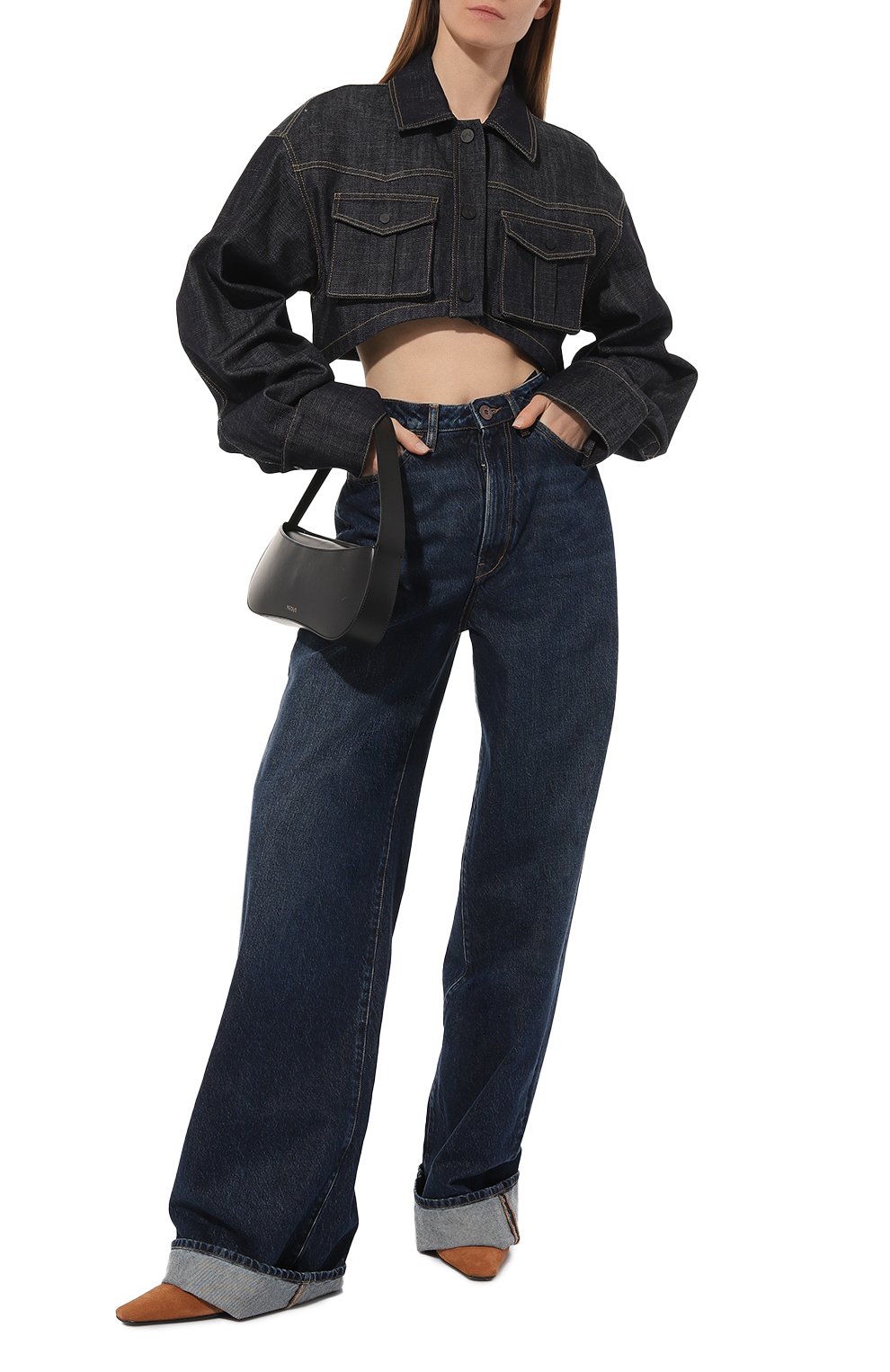 Женская джинсовая куртка THE MANNEI синего цвета, арт. GUDARI_JACKET | Фото 2 (Кросс-КТ: Куртка, Деним; Рукава: Длинные; Материал сплава: Проставлено; Материал внешний: Хлопок, Деним; Драгоценные камни: Проставлено; Длина (верхняя одежда): Короткие; Стили: Кэжуэл)