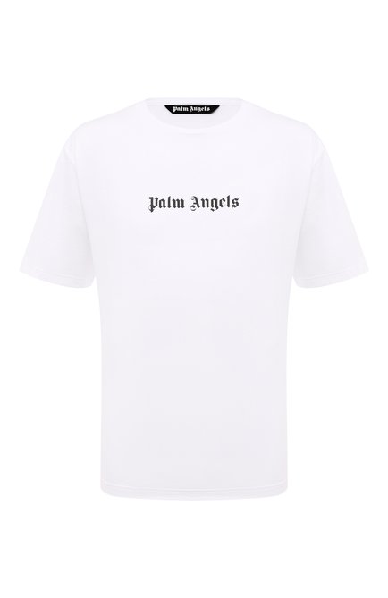 Мужская хлопковая футболка PALM ANGELS белого цвета, арт. PMAA089F23JER0020110 | Фото 1 (Длина (для топов): Стандартные; Драгоценные камни: Проставлено; Материал внешний: Хлопок; Материал сплава: Проставлено; Рукава: Короткие)