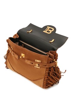 Женская сумка buzz 23 BALMAIN коричневого цвета, арт. WN1DB534/LCRF | Фото 4 (Сумки-технические: Сумки top-handle; Материал: Натуральная кожа, Натуральная замша; Ремень/цепочка: На ремешке; Размер: small)