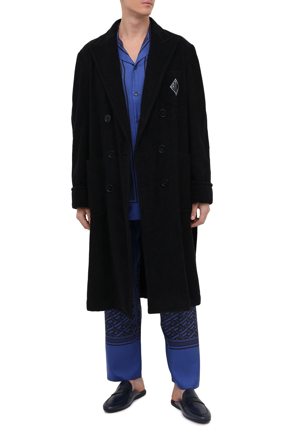 Мужской хлопковый халат RALPH LAUREN черного цвета, арт. 798845849 | Фото 2 (Рукава: Длинные; Кросс-КТ: домашняя одежда; Материал сплава: Проставлено; Материал внешний: Хлопок; Длина (верхняя одежда): Длинные; Драгоценные камни: Проставлено)
