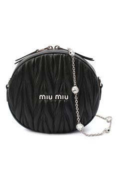 Женская сумка MIU MIU черного цвета, арт. 5BH191-2CE3-F0002-NOY | Фото 6 (Сумки-технические: Сумки через плечо; Материал: Натуральная кожа; Размер: mini; Ремень/цепочка: На ремешке)