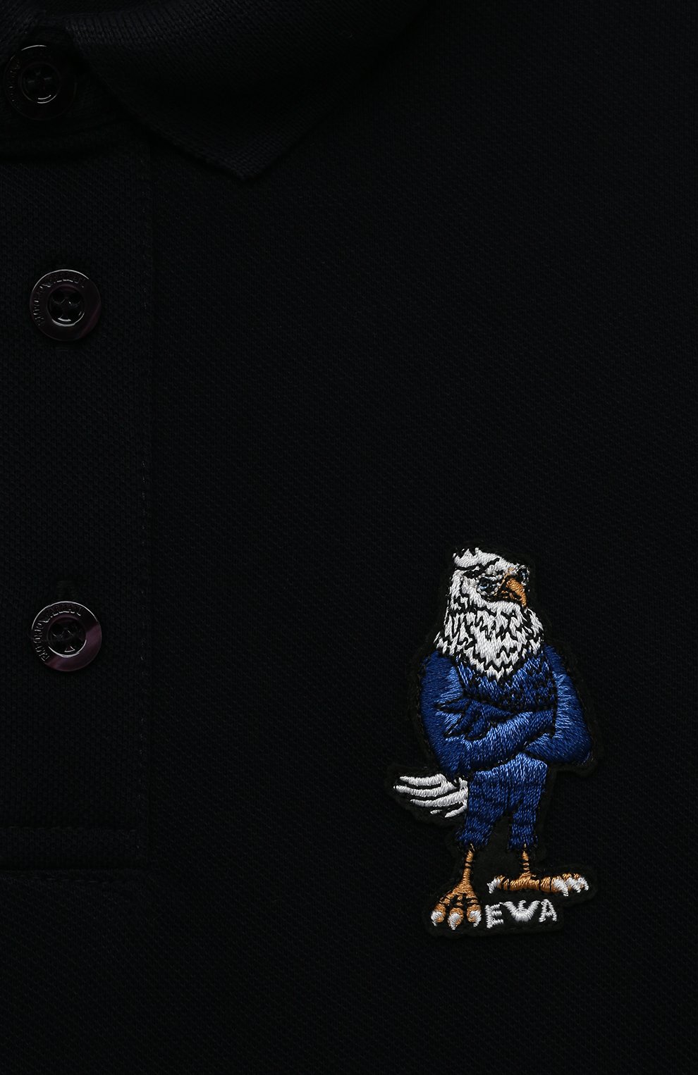 Детское хлопковое поло EMPORIO ARMANI темно-синего цвета, арт. 3L4FAU/1JTKZ | Фото 3 (Рукава: Короткие; Материал сплава: Проставлено; Материал внешний: Хлопок; Драгоценные камни: Проставлено)