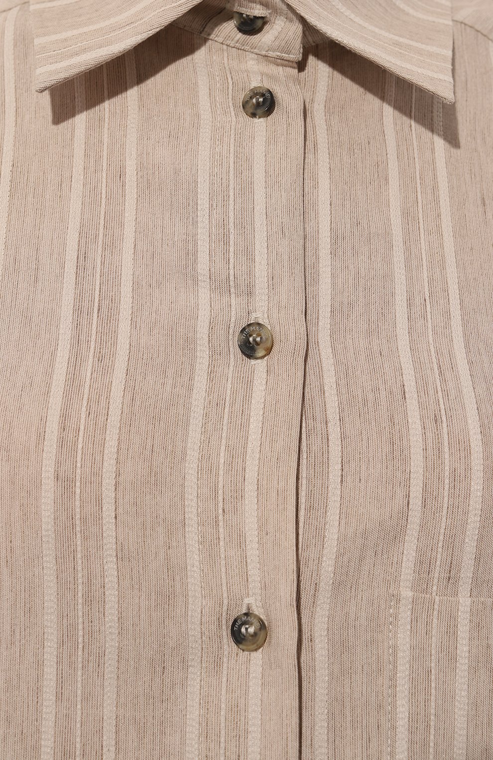 Женская рубашка из вискозы и льна THE MANNEI бежевого цвета, арт. BILBA0 SHIRT/BEIGE | Фото 5 (Рукава: Длинные; Женское Кросс-КТ: Рубашка-одежда; Принт: С принтом; Длина (для топов): Удлиненные; Материал сплава: Проставлено; Материал внешний: Вискоза, Лен; Драгоценные камни: Проставлено; Стили: Романтичный)
