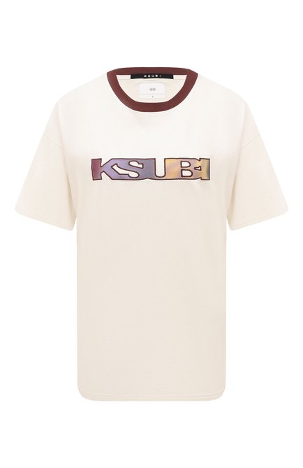 Женская хлопковая футболка KSUBI молочного цвета, арт. WFA23TE015 | Фо то 1 (Материал внешний: Хлопок; Материал сплава: Проставлено; Драгоценные камни: Проставлено; Длина (для топов): Стандартные; Рукава: Короткие)