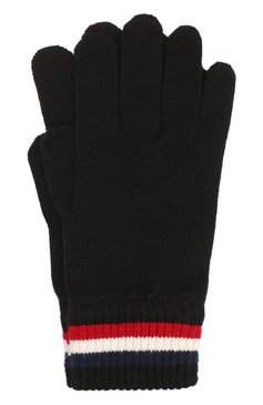 Мужские шерстяные перчатки MONCLER черного цвета, арт. F2-091-3A701-00-A9575 | Фото 1 (Материал: Текстиль, Шерсть; Кросс-КТ: Трикотаж)